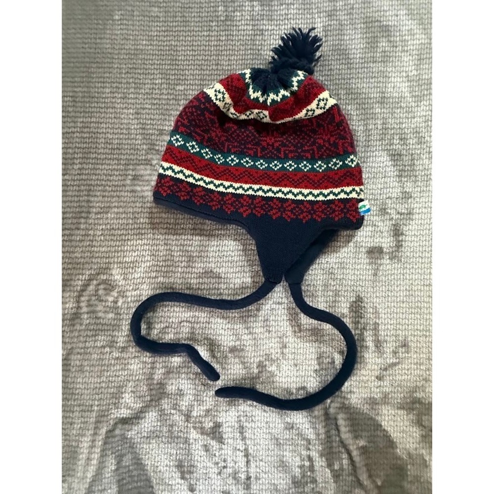 Turtle Fur‎ Poppy Gall Wool Blend Fair Isle Earflap Beanie Hat  Red Vermont USA